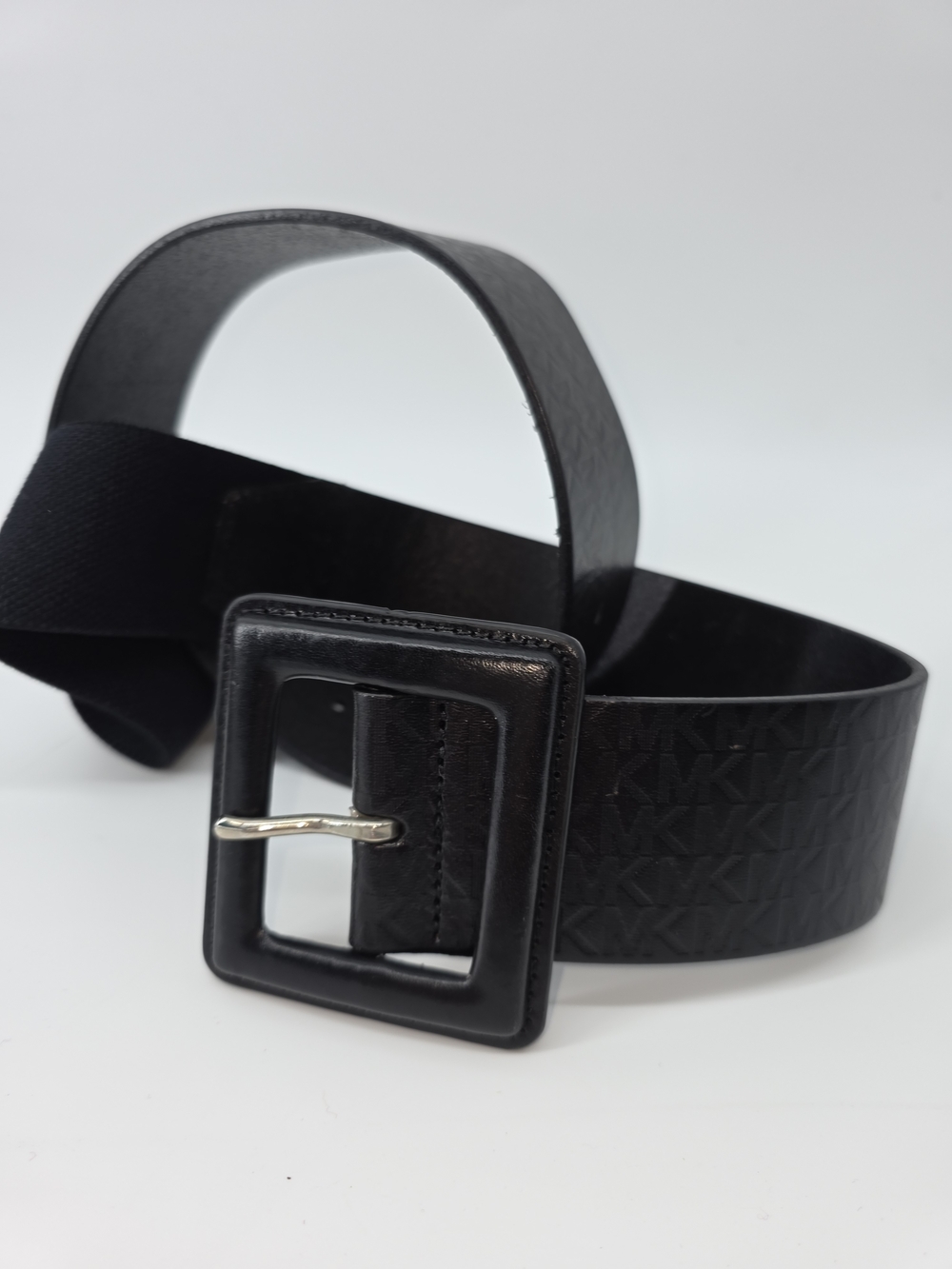 Michael Kors Black Monogram Embossed Wide Waist Belt Large Square Buckle L/XL
